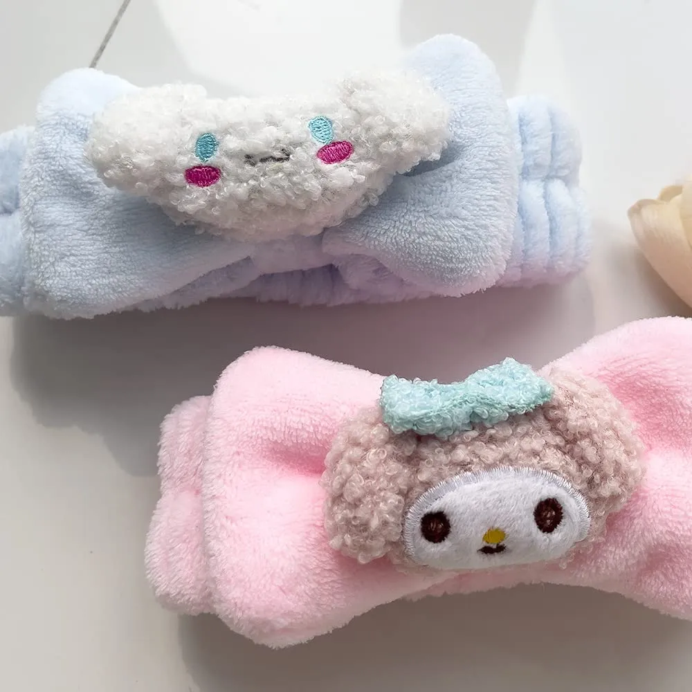 Kawaii Spa Headband, Cute Headband for Women Facial Makeup, Washing, Party, Soft Microfiber Coral Skincare Shower Fluffy Towel Headbands Hair Band for Girls