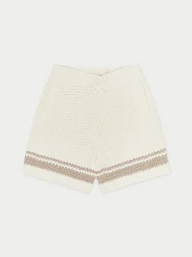 KIDS CROCHET KNITTED CONTRAST STRIPE SHORTS - OFF WHITE