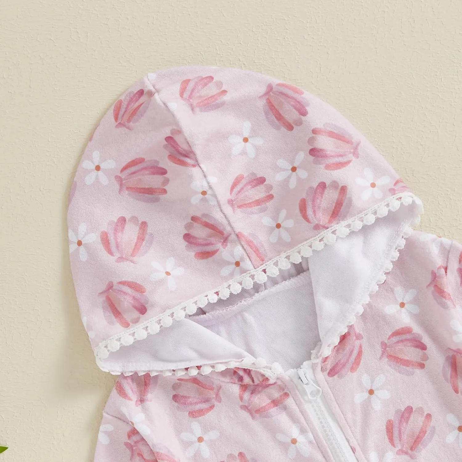 Kids Hooded Terry Swim Cover Up for Girl Swimsuit Summer Zip Ruffle Dress Long Sleeve Floral Towel Coverup Swimwear