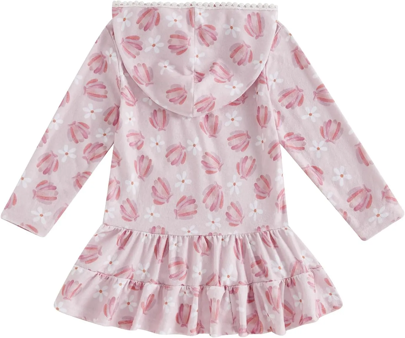 Kids Hooded Terry Swim Cover Up for Girl Swimsuit Summer Zip Ruffle Dress Long Sleeve Floral Towel Coverup Swimwear