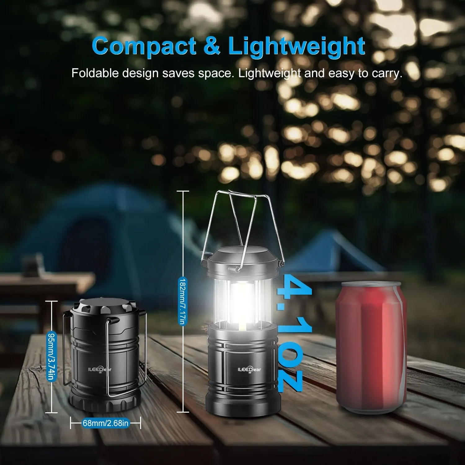 LED Camping Lantern, Battery Operated Lights, Adjustable Brightness for Camping, Emergencies, Power Outages, Outdoor Collapsible Lanterns, 2 Pack