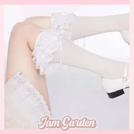 Lolita Big Lace Sweet Velvet Japanese Lace Multi-Layer Stockings White Silk Knee Socks