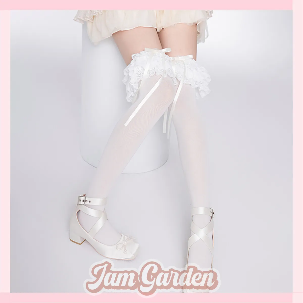 Lolita Big Lace Sweet Velvet Japanese Lace Multi-Layer Stockings White Silk Knee Socks