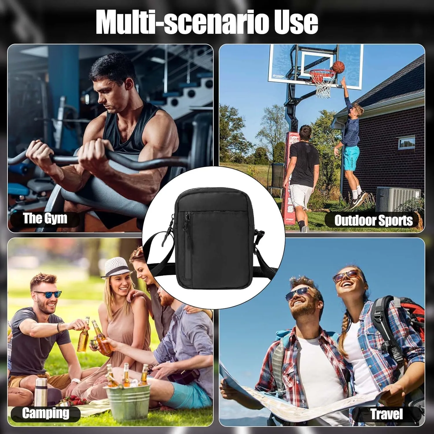 Magnetic Gym Bag, Small Gym Bag for Women and Men, Water Bottle Holder for Gym, Golf Tee Pouch, Work and Sports (Black)