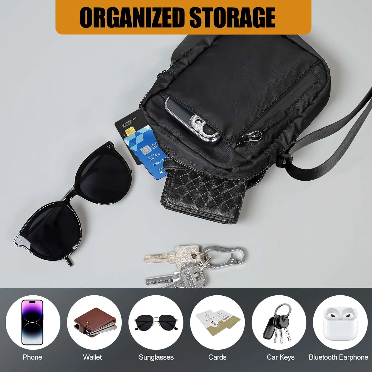 Magnetic Gym Bag, Small Gym Bag for Women and Men, Water Bottle Holder for Gym, Golf Tee Pouch, Work and Sports (Black)