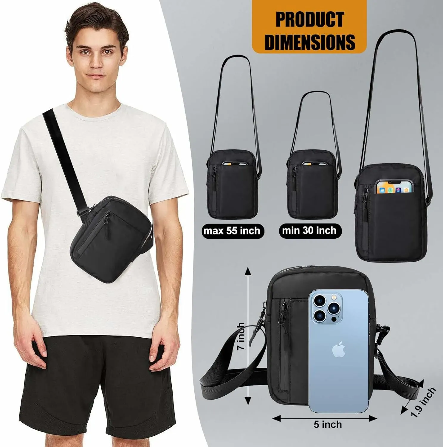Magnetic Gym Bag, Small Gym Bag for Women and Men, Water Bottle Holder for Gym, Golf Tee Pouch, Work and Sports (Black)