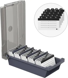 MaxGear Business Card Holder for Desk, Large Plastic Business Card Organizer Box, Credit Cards Holder File Box Storage, Capacity: 500 Cards (3.5 x 2.2), A-Z Tabs, Metal Structure, Black
