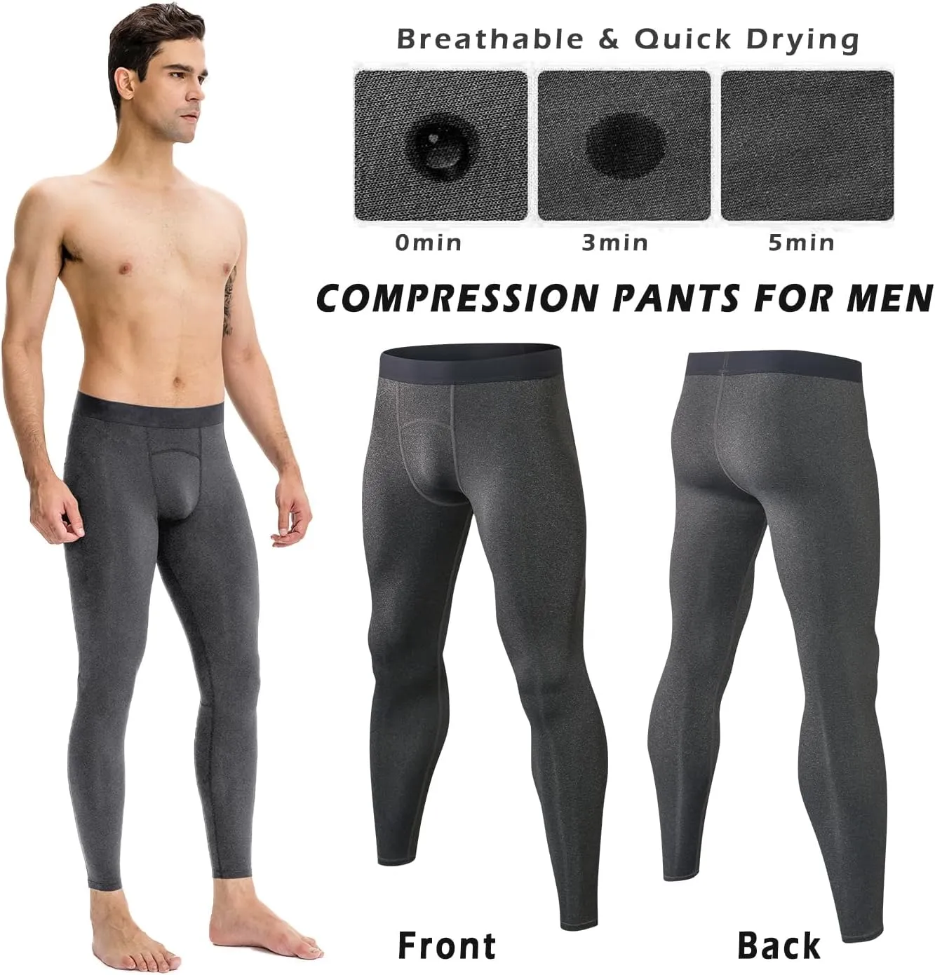 Men Compression Pants Football Basketball Leggings Spandex Tights for Active Athletic Workout Running Cool Dry