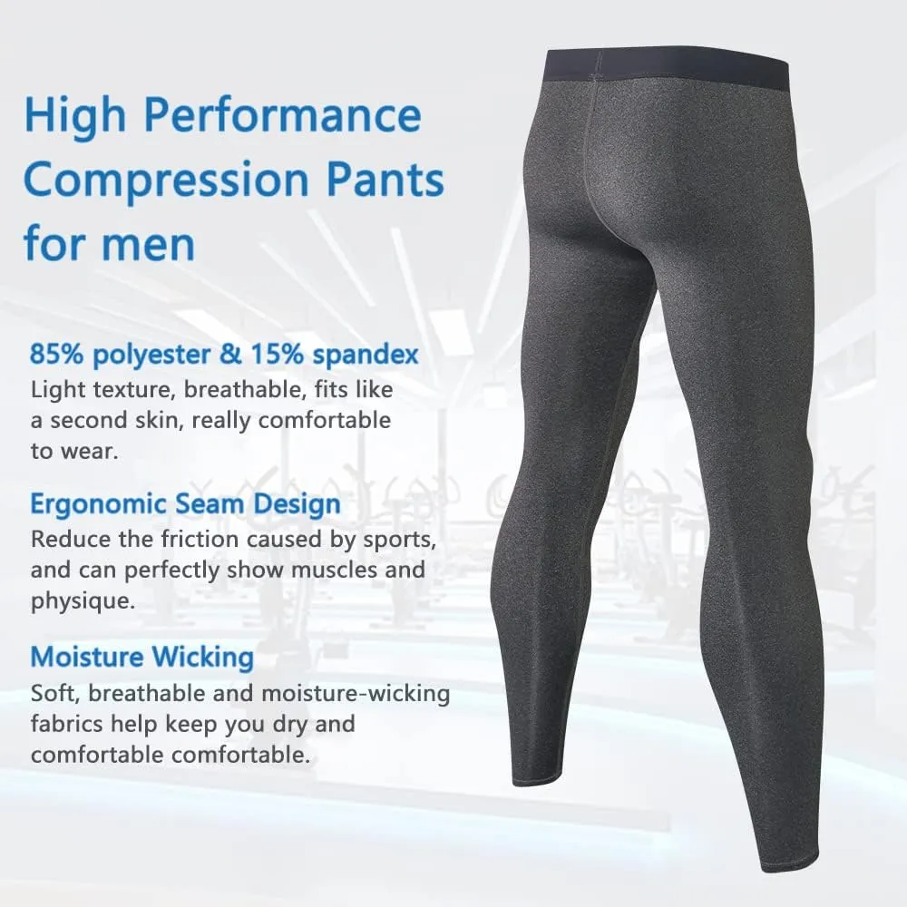 Men Compression Pants Football Basketball Leggings Spandex Tights for Active Athletic Workout Running Cool Dry