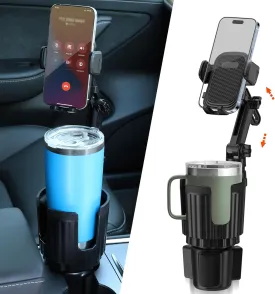 Newlest 2 in 1 Phone Mount for Car Cup Holder with Adjustable Base, Phone Holders for Car Cupholder, No Shaking 360 Flexible Neck Phone Mount for All 4-7 Smartphones, Cup Holder for Most Bottles