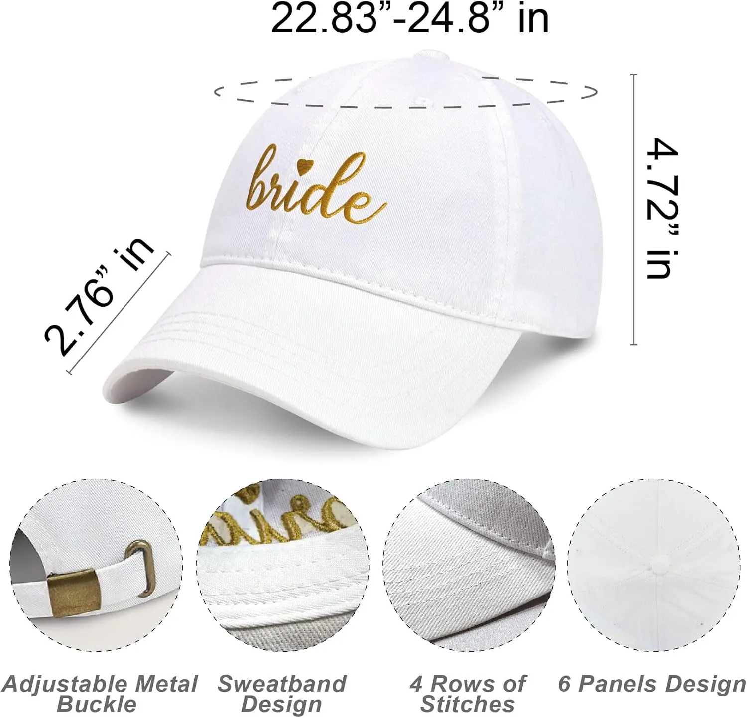 PartyGifts&beyond 6Packs Bachelorette Hat Bridesmaid Hat Bachelorette Party Favors Embroidered Bride Squad Baseball Cap