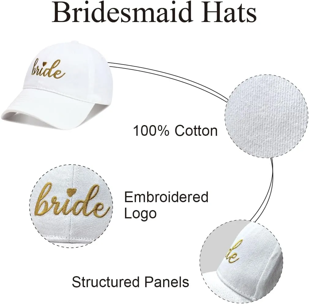 PartyGifts&beyond 6Packs Bachelorette Hat Bridesmaid Hat Bachelorette Party Favors Embroidered Bride Squad Baseball Cap