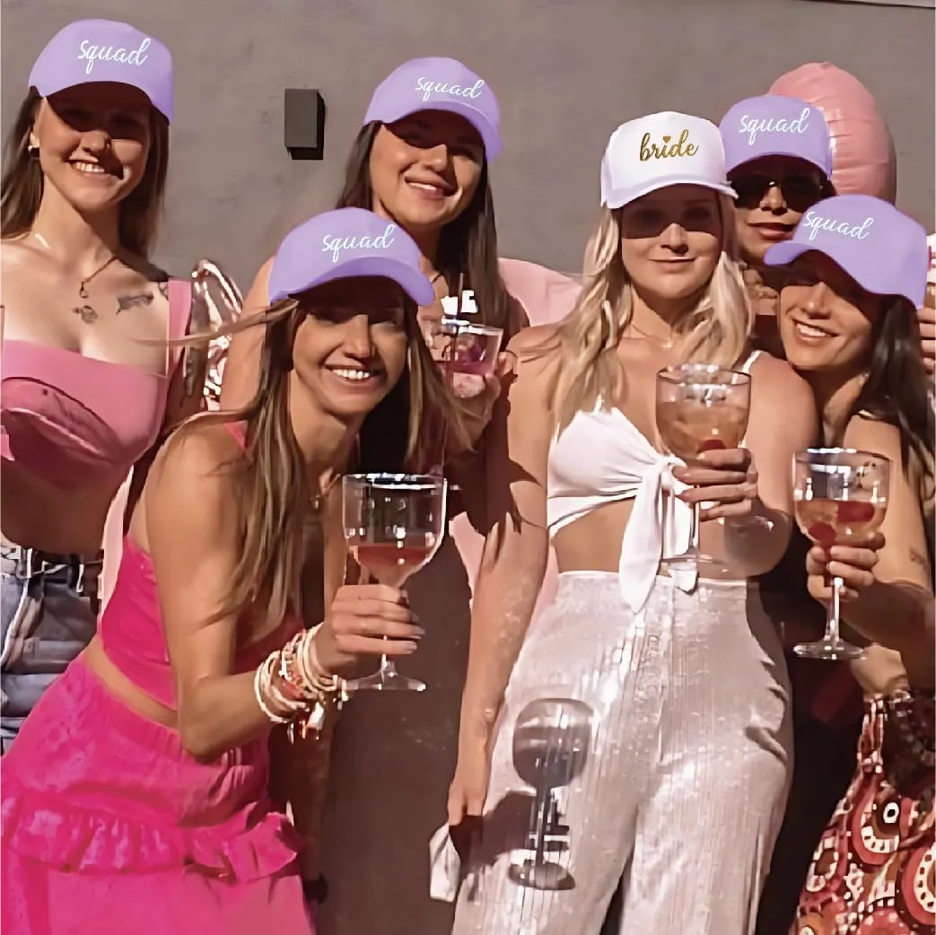 PartyGifts&beyond 6Packs Bachelorette Hat Bridesmaid Hat Bachelorette Party Favors Embroidered Bride Squad Baseball Cap