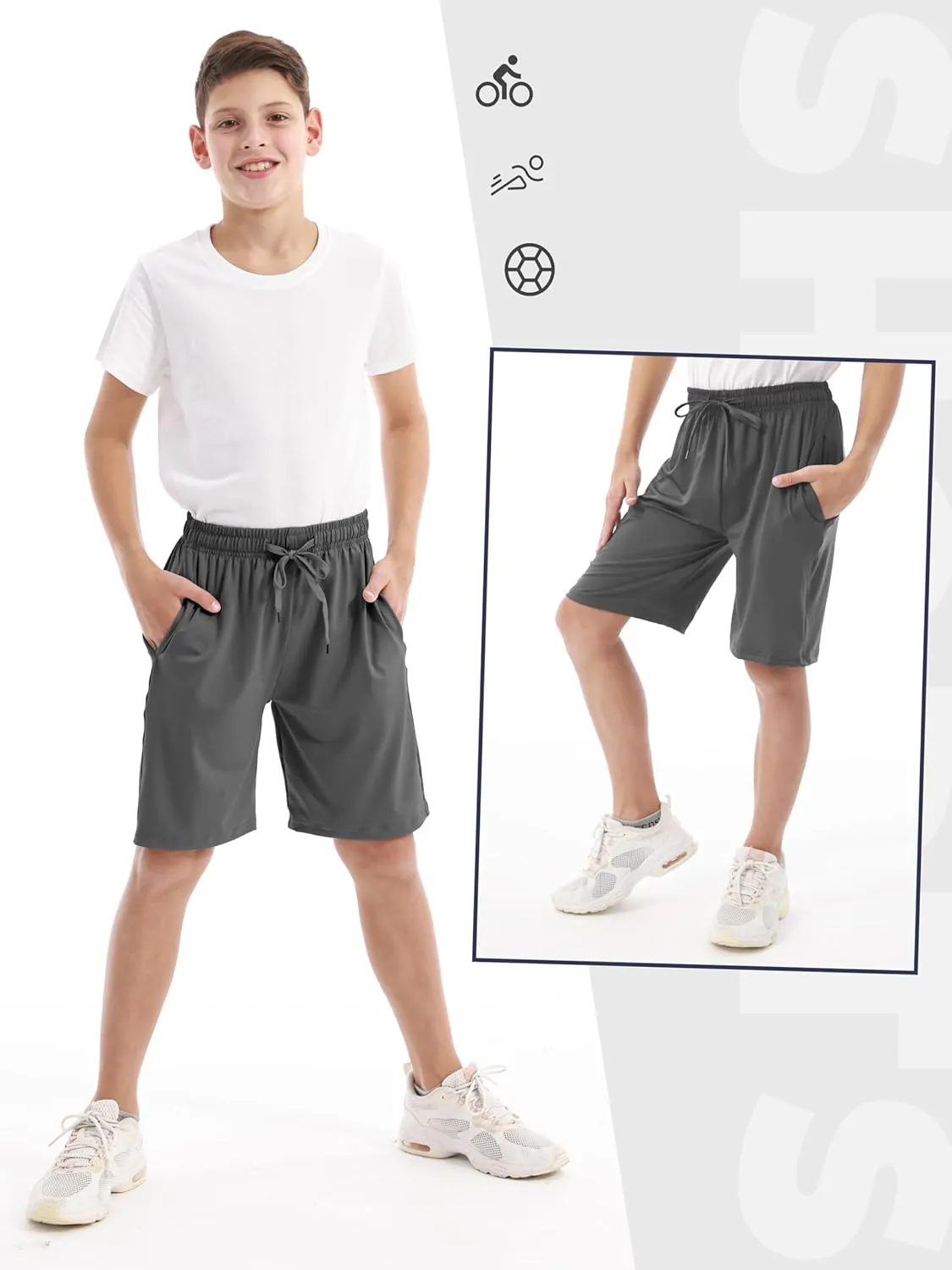 Resinta 5 Pack Boys Athletic Shorts Kids Youth Basketball Shorts Active Performance Quick Dry Gym Elastic Waist with Pockets