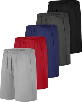Resinta 5 Pack Boys Athletic Shorts Kids Youth Basketball Shorts Active Performance Quick Dry Gym Elastic Waist with Pockets