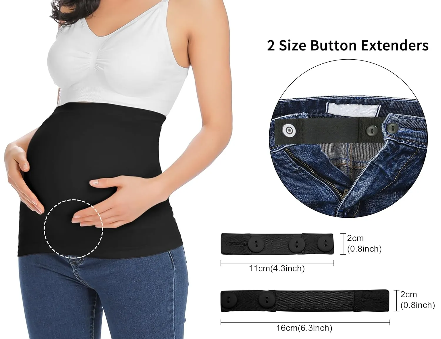 Rheane Belly Bands For Pregnant Women, Pregnancy Belly Band, Maternity Jeans (Black 2)