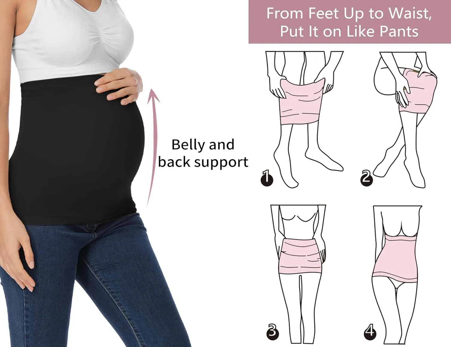 Rheane Belly Bands For Pregnant Women, Pregnancy Belly Band, Maternity Jeans (Black 2)