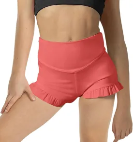 RRHSS Girls Athletic High Waisted Ruffle Shorts - Comfy Yoga Dance Workout Gymnastics