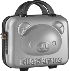 Small Hard Shell Cosmetic Case 14 Inch /16 Inch Cute Bear Cosmetic Case Box Beauty Makeup Bag Organizer Cartoon Travel Suitcase Luggage Storage Bag, Green, S (14 Inch), Cute