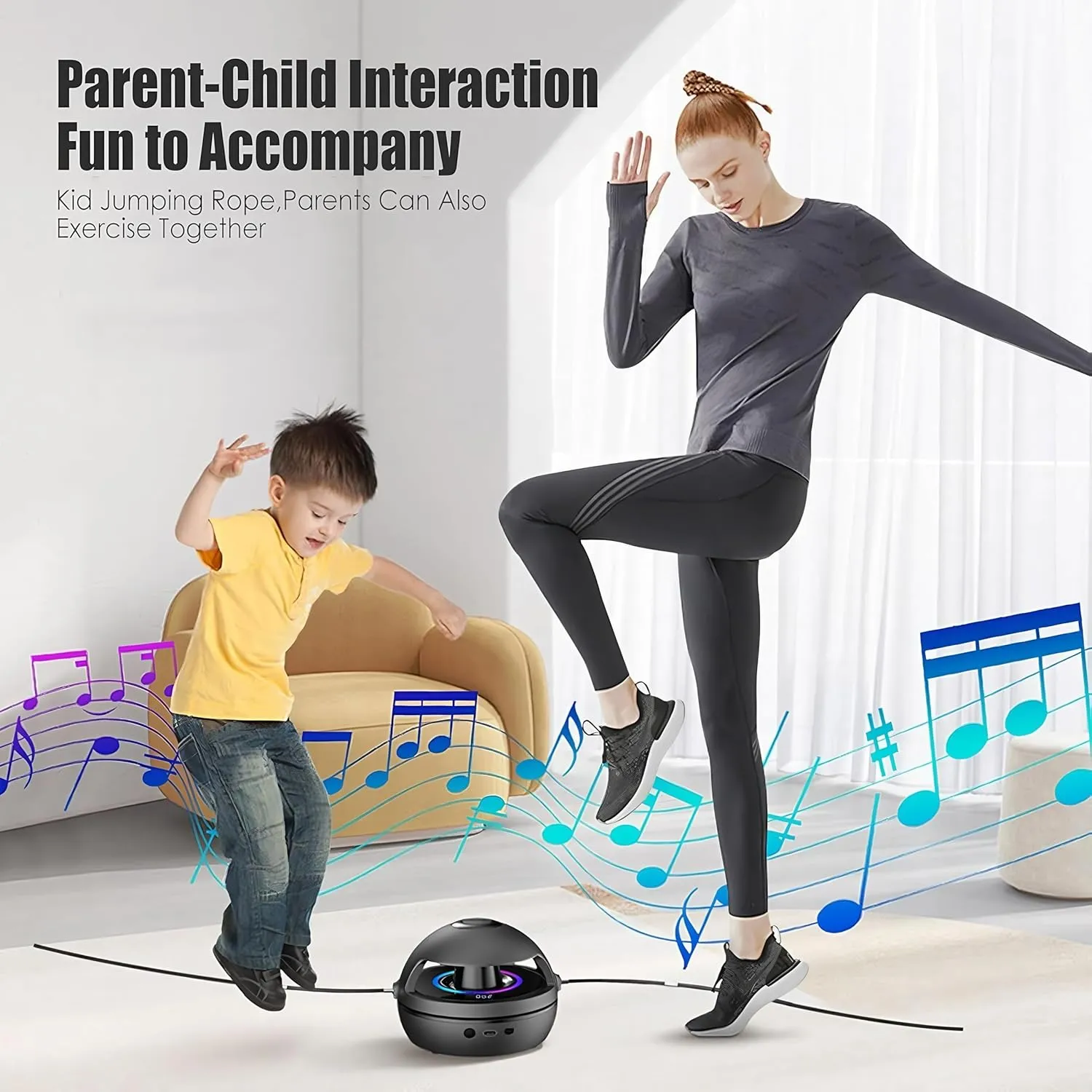 Smart Jump Rope Machine, Electric Music Jump Rope, Smart Counting Rope, 1-10 Speed Levels, Bluetooth Remote Control, Parent-Child Interactive, for Kids 4-12 and Adults