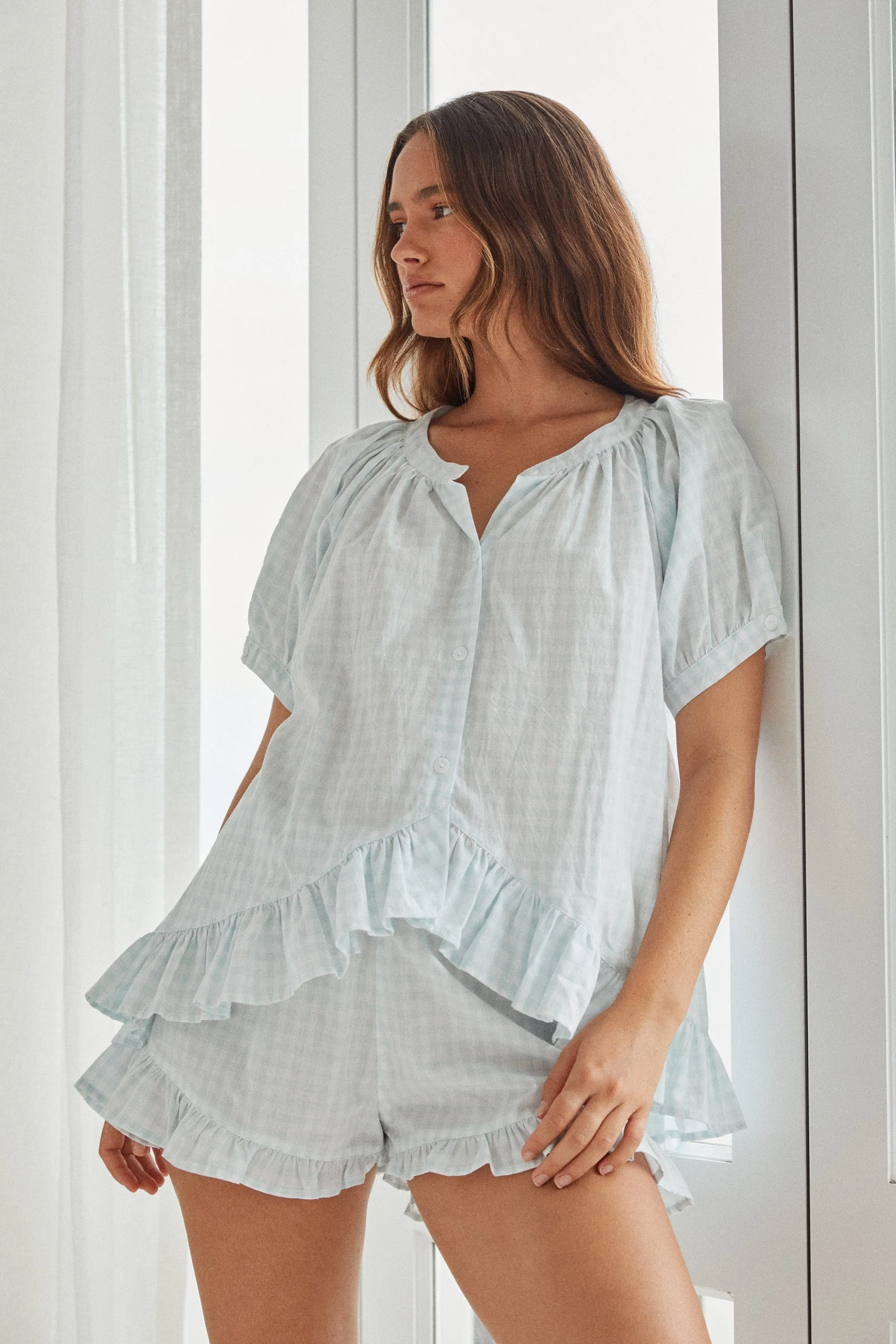 Sophie Sleep Set - Cotton - Gingham Pale Blue