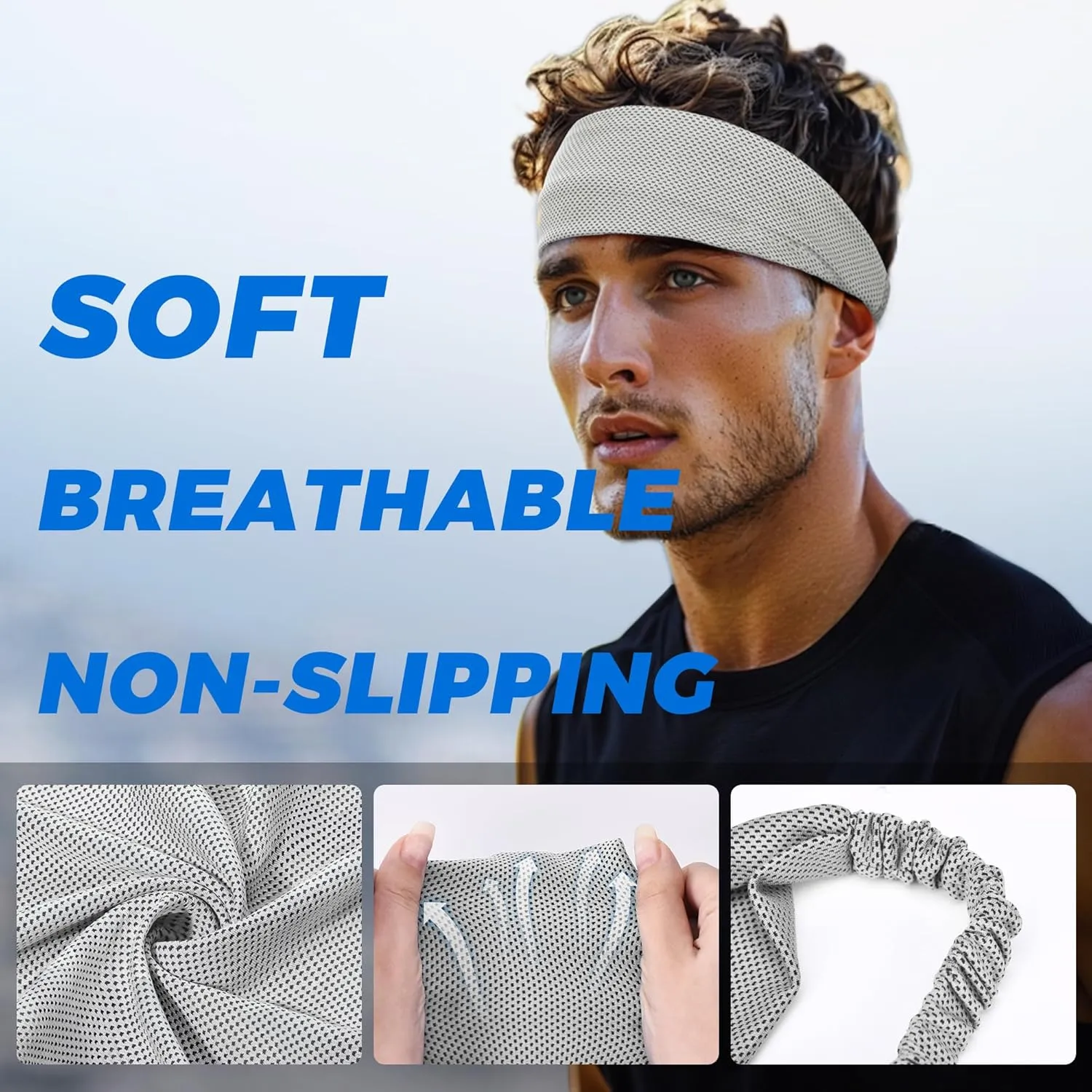 Sukeen Cooling Headband for Men Women, Instant Cooling Running Headband, Sweat Headbands for Workout, Sports Headbands for Yoga, Golf, Gym, Camping, Tennis, 20 inches