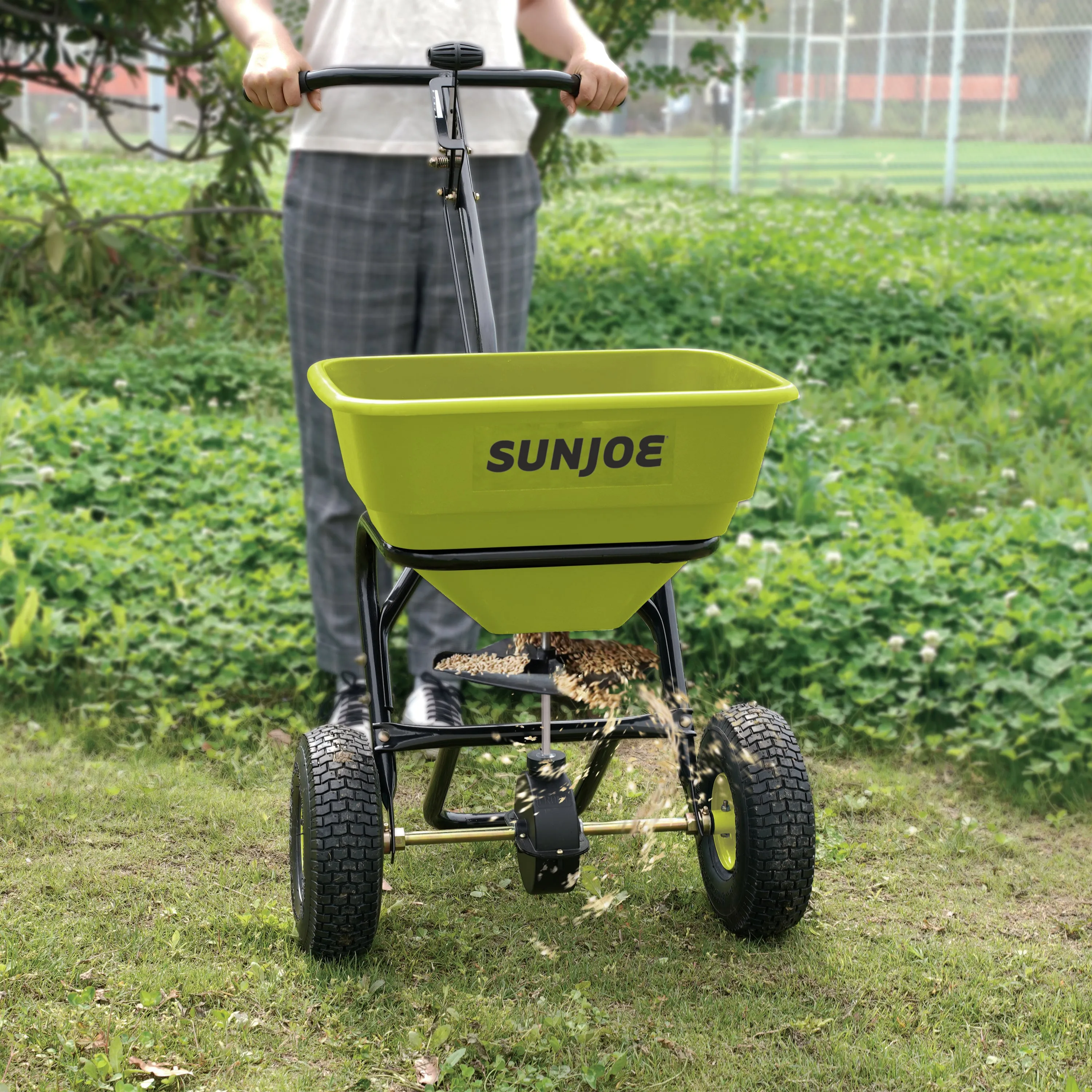 Sun Joe SJ-WBS70 Multi-Purpose Walk-Behind Spreader | 70 Lb. Capacity | Spreads Ice Melt, Grass Seed, Weed Killer, and More