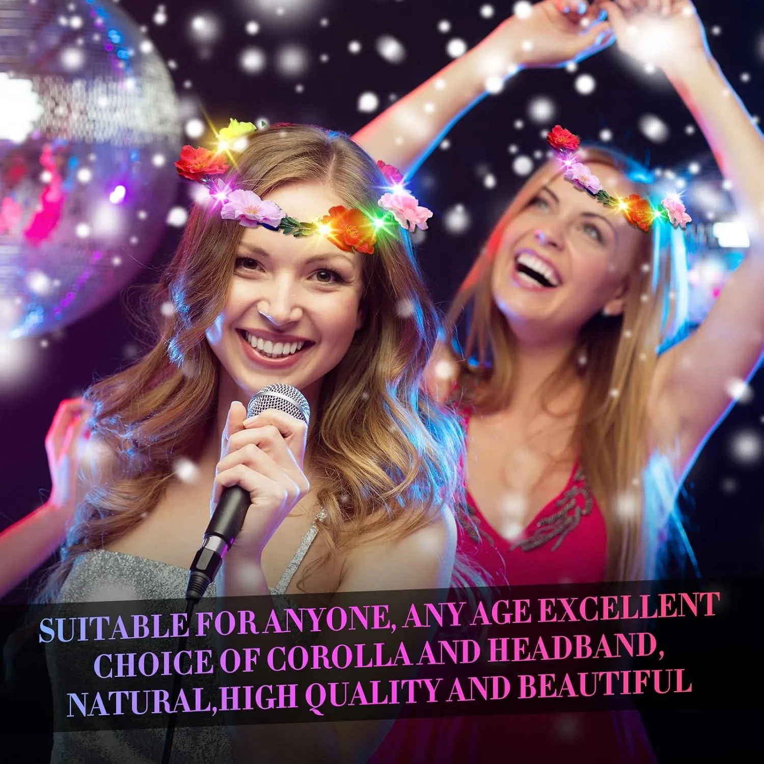 Syhood 50 Pcs LED Flower Crowns Headbands, Light up Flower Crowns for Women, Glow in The Dark Headband for Wedding Reception Birthday Christmas Mardi Gras Cosplay Princess Party Favors(Peony)