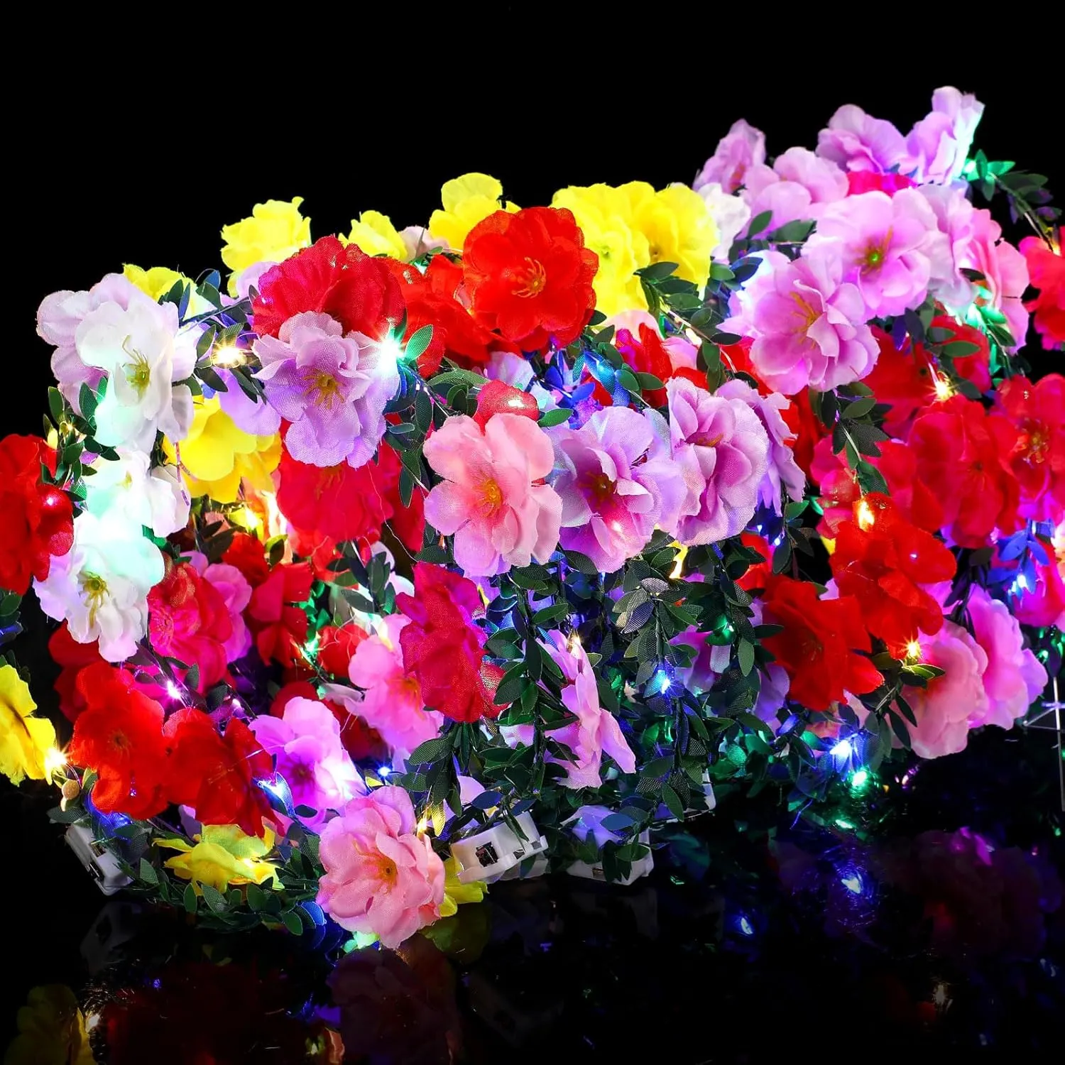 Syhood 50 Pcs LED Flower Crowns Headbands, Light up Flower Crowns for Women, Glow in The Dark Headband for Wedding Reception Birthday Christmas Mardi Gras Cosplay Princess Party Favors(Peony)
