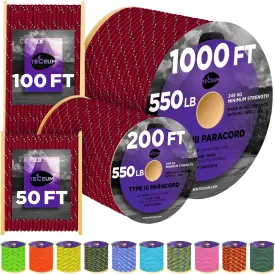 TECEUM Heavy Duty Rope 1000  1000ft / 200ft / 100ft / 50ft  40  Colors  Utility Rope for Survival & Camping Gear  Nylon String, Camping Rope, para Cord, Utility Nylon Rope, Tent Cord