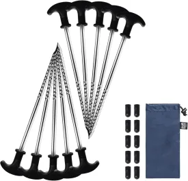 TIMBER RIDGE 10 Pack Tent Stakes, Heavy Duty 8 Inch Ground Stakes, Non-Rust Stainless Steel with Threaded & Ergonomic Handles, Camping Pegs for Camping, Canopies, Grassland, Garden, Patio, Hiking