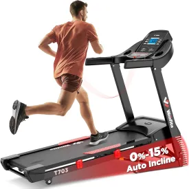 Treadmill with Auto Incline, Folding Treadmills for Home with 300LBS Weight Capacity, Shock Absorption, Bluetooth, App Connectivity, Pause Function, BMI Detector, 64 Programs, Pulse Monitor
