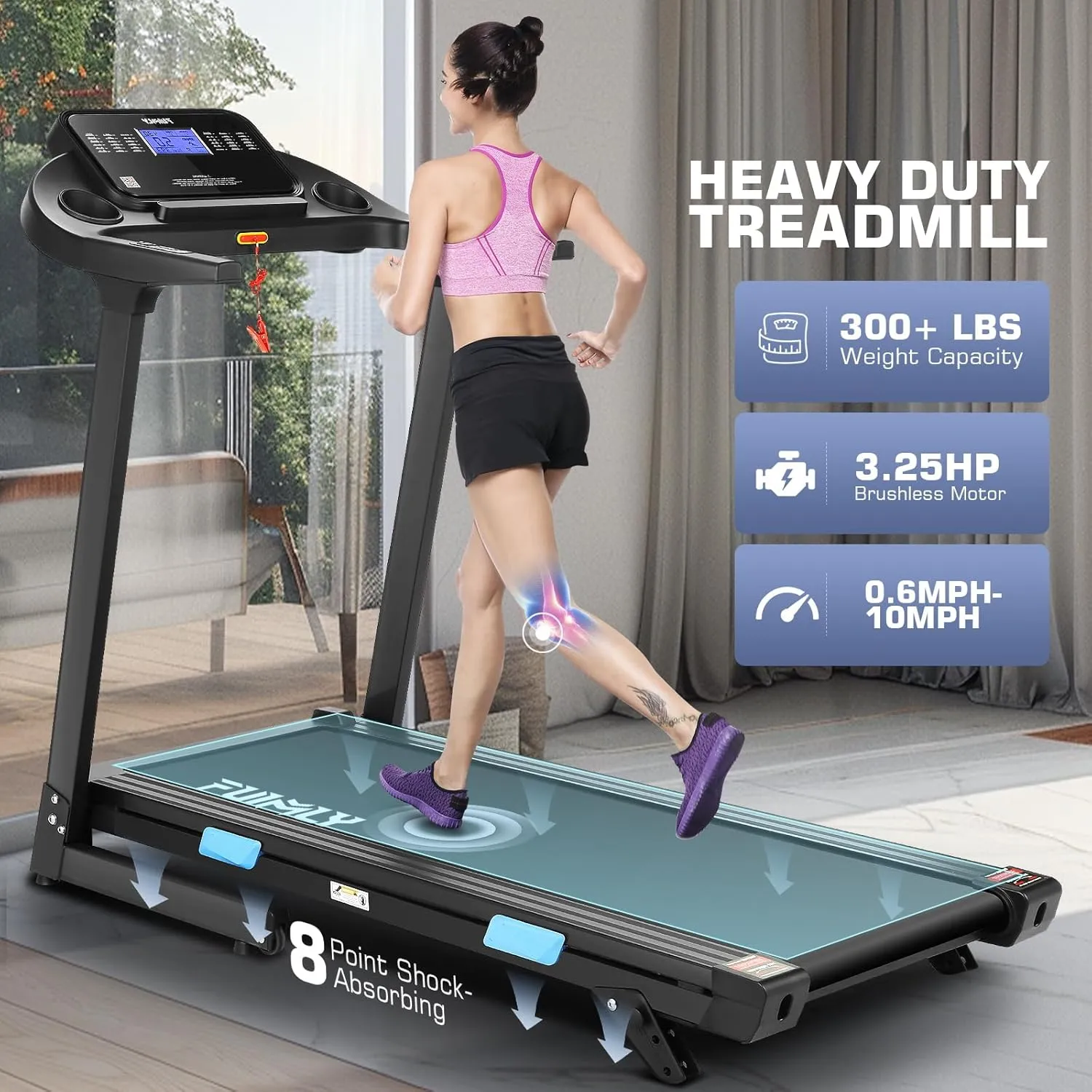 Treadmill with Incline,FUNMILY 3.25HP 18 INCH Wide Treadmill for Home, 300lb Capacity Walking Running Machine with 36 Preset Programs,18"x51" Running Belt, LCD Display, App Control