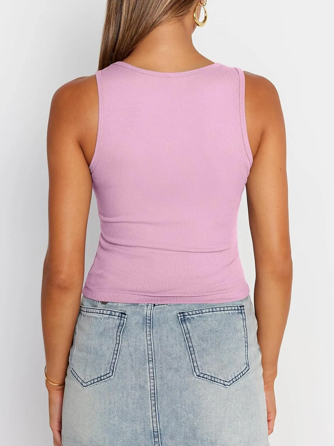 Trendy Queen Womens Summer Tank Tops Square Neck Ribbed Sleeveless Basic Crop Going Out Slim Fitted Y2k Clothes 2025