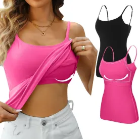 V FOR CITY Women's Shelf Bra Camisole Tops Adjustable Spaghetti Strap Cami Tank Cotton Undershirts 2 Pack