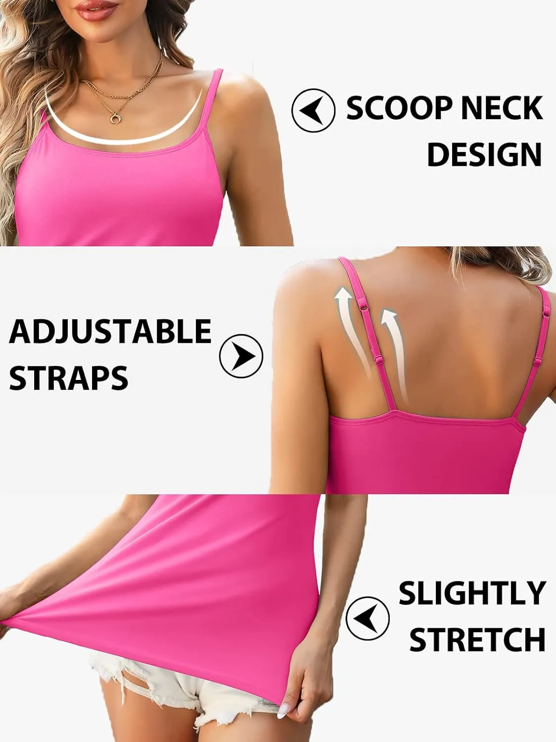 V FOR CITY Women's Shelf Bra Camisole Tops Adjustable Spaghetti Strap Cami Tank Cotton Undershirts 2 Pack