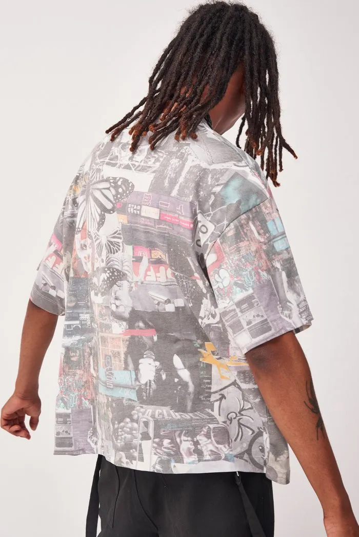 Washed Collage Print Oversized T-shirt