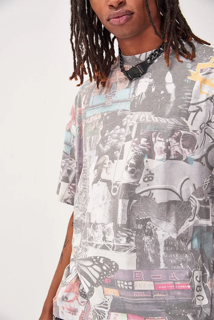 Washed Collage Print Oversized T-shirt