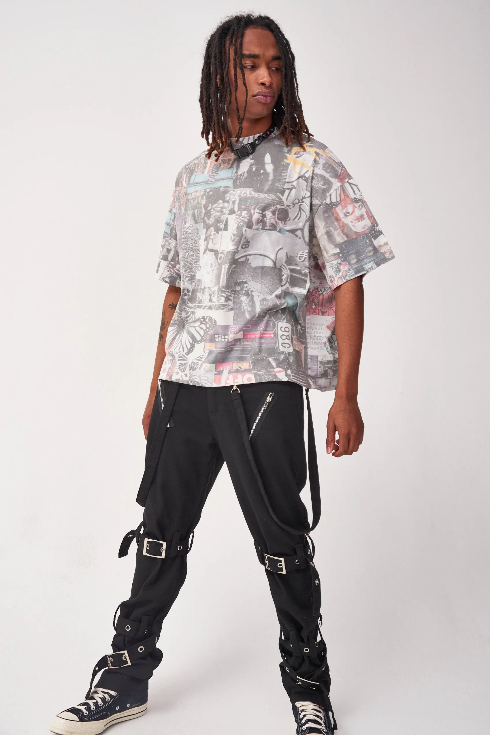 Washed Collage Print Oversized T-shirt