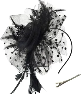 Women Fascinators Hat Tea Party Headwear Kentucky-Derby Headwear with Clip Mesh Veil Headdress for Wedding