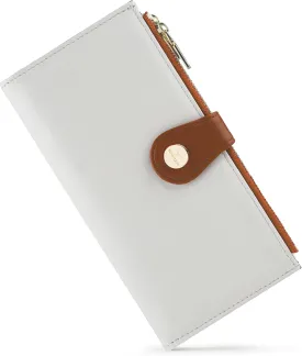 Womens Leather Wallet RFID Blocking Slim Bifold Credit Card Holder Travel Wallet with Double Zipper Pocket(BeigeBrown)