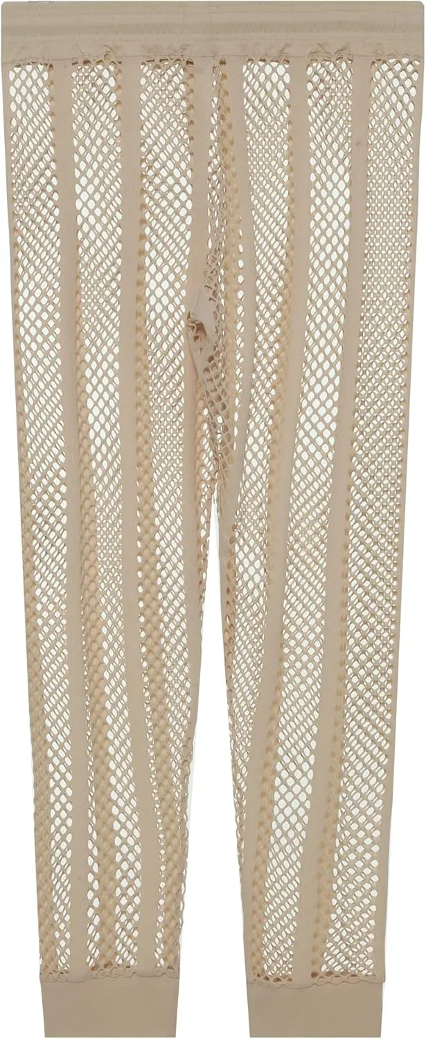 YUFEIDA Men's Fishnet Pants Drawstring Bottoms Low Rise Mesh Leggings Muscle Fit Long Pants See Through Thermal Bottoms